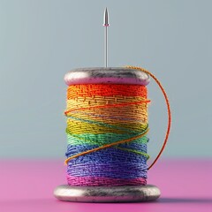 Nifty needle threading through threaded thimble, bright colors, clean background, Realistic HD characters, thimble guiding needle - obrazy, fototapety, plakaty