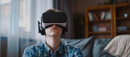 Woman in VR headset at home