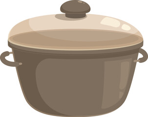 Coating saucepan icon cartoon vector. Glass lid closed. Steel material