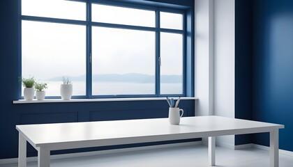 Fototapeta na wymiar Contemporary blue interior design modern living room with window