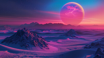 Mystical Desert Planet in the Universe  in neon colors