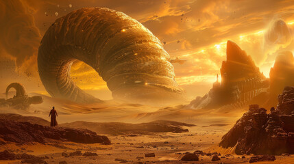 Giant sand worm in the desert