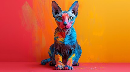 Fototapeta premium Graffiti Sphinx: Photograph of a Cat Painted with Graffiti