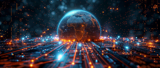 A computer generated image of a planet. Concept of futuristic technology