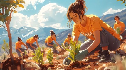 Volunteers Planting Trees and Restoring Habitats in a Warm and Vibrant CalArts-Inspired