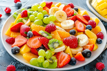 Presentation of a vibrant mixed fruit platter