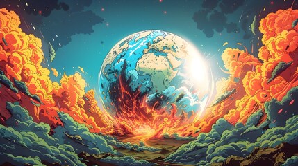 Heroic Planet:A Whimsical Superhero's Journey to Protect the Earth's Vibrant and Exaggerated Ecosystem - obrazy, fototapety, plakaty
