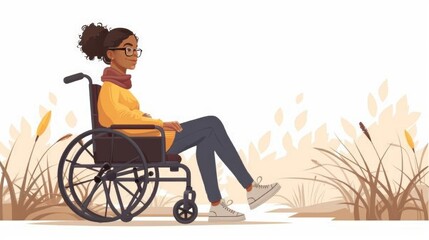 Lady with limited mobility having fun cartoon vector illustration