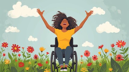 Lady with limited mobility having fun cartoon vector illustration