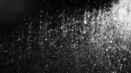 Obraz premium Rain on a black background. Raindrops falling against a backdrop of darkness, creating a serene ambiance.