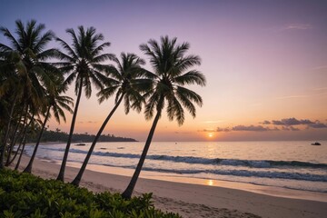 Palm trees and beach at dusk