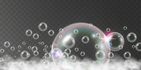 Air bubbles.Soap foam vector illustration on a transparent background.	

