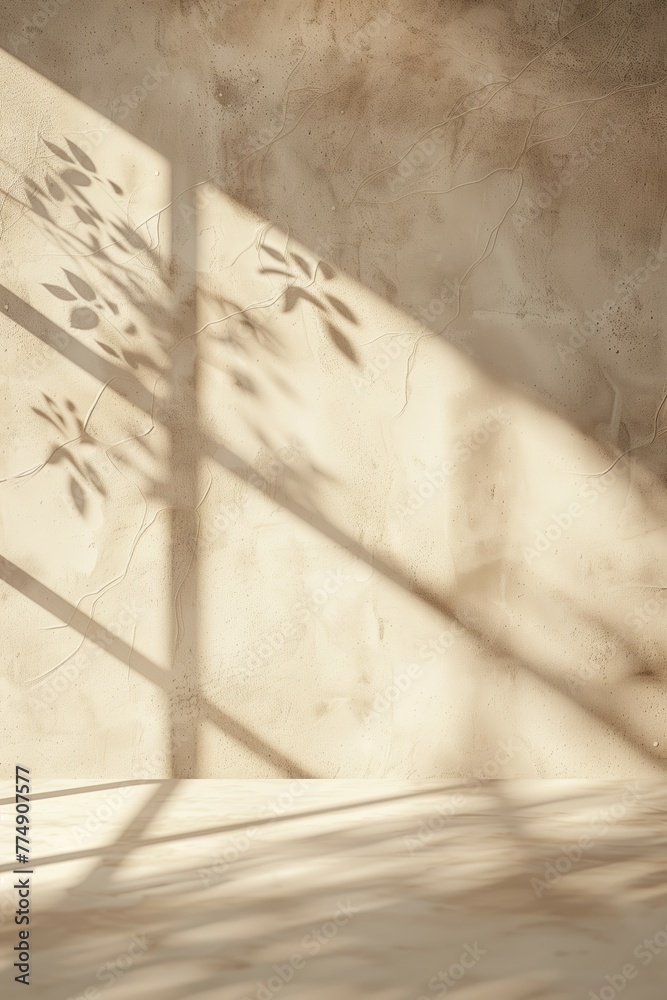 Poster Sunlight Casting Shadows on Beige Wall and Floor