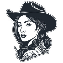 Woman with cowboy hat, vector illustration