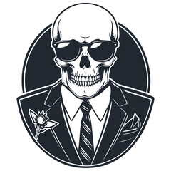 Agent, traveling salesman, Skull in a business suit and sunglasses, vector illustration