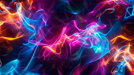 Glowing neon lights intertwining in a mesmerizing dance of colors and shapes.