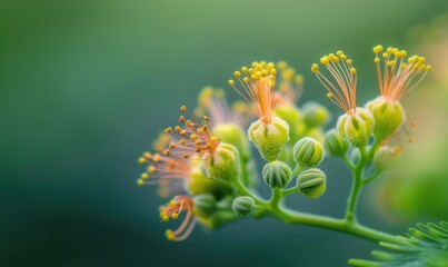 A macro shot focusing on a single Mimosa flower bloom