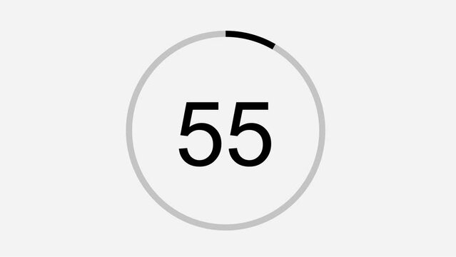 Countdown One Minute Animation Video from 60 to 0 Seconds with Black Color on White Background. Modern Flat Design. 4K UHD
