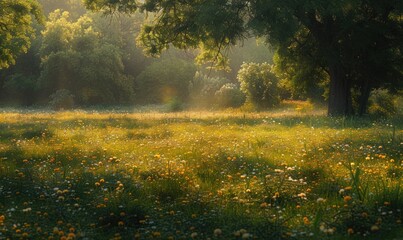 Spring meadow at early morning