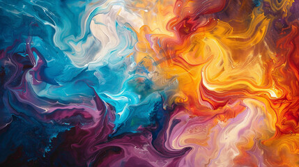 Abstract swirls of vibrant paint merging together to form a symphony of color and texture. - obrazy, fototapety, plakaty