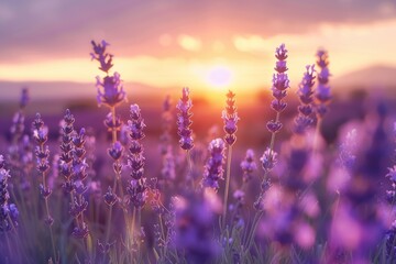 Lavender Field Bathed in the Tranquil Glow of Sunset