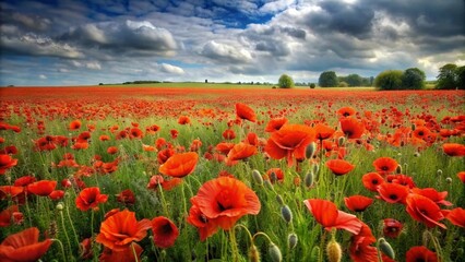 An open field with a crop of poppies