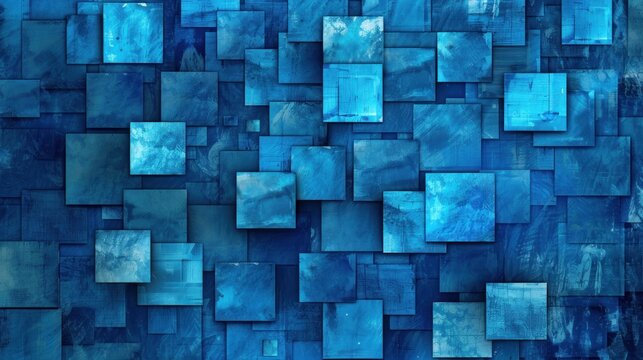 Illustration abstract blue square texture background. AI generated image