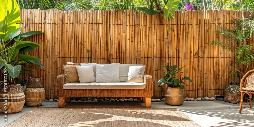 Wall mural Bamboo fencing wrapping around the outdoor space