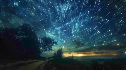 Luminous streaks of light streaking across the night sky, painting a celestial masterpiece. - obrazy, fototapety, plakaty