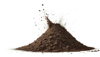 Dirt flying, soil pile scattered isolated on white background - Powered by Adobe