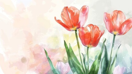 Tulip flowers with watercolor style for invitation wedding card background. AI generated