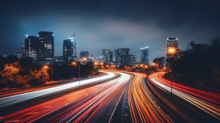 Fototapeta premium City road lights in night motion blur background