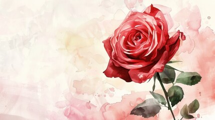 Red rose flowers with watercolor style for invitation wedding card background. AI generated