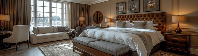 Boutique hotel room with unique decor and luxurious amenitieshigh detailed