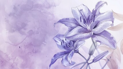 Purple lily flower with watercolor style for invitation wedding card background. AI generated