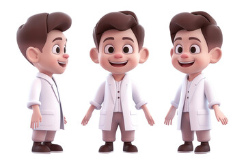 Obraz na płótnie Canvas Set of 3D male smiling cartoon male doctor wearing the uniform. Different and various poses. Isolated and transparent image. png file.