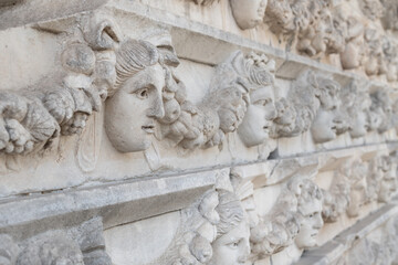 Ancient Mask Relief in Aphrodisias Ancient City in Geyre, Aydin, Turkey.