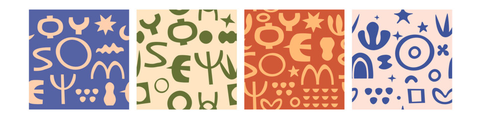 Boho seamless pattern set. Matisse shapes pattern collection.