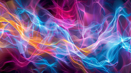 Luminescent Ripples. Dynamic waves of vibrant light cascading across a digital canvas, creating an illusion of fluidity and movement. - obrazy, fototapety, plakaty
