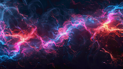 Electric Currents. Abstract patterns of glowing lines intersecting and flowing across a dark background, resembling energetic pulses of electricity. - obrazy, fototapety, plakaty