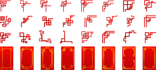 Chinese corner icons set cartoon vector. Asian divider. Oriental ornament - obrazy, fototapety, plakaty