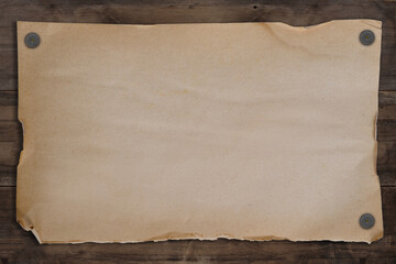 empty mock up, horizontal textural old paper, providing authentic and retro style, one sheet vintage textural paper on old wooden table, blackboard, restoration historical documents and manuscripts - obrazy, fototapety, plakaty