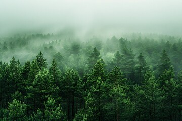 a forest of trees with fog - Powered by Adobe