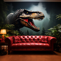 behind the sofa wall forest t rex