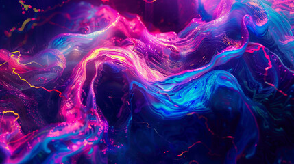 Neon Swirls. Fluorescent streaks of color swirling and intertwining in a mesmerizing dance, illuminating the darkness with their vibrant glow. - obrazy, fototapety, plakaty
