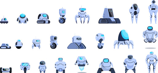 Robot evolution icons set cartoon vector. Smart future. Digital future tech
