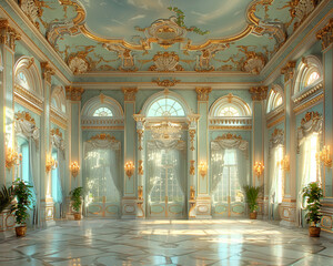 Regal ballroom with ornate details high ceilings - obrazy, fototapety, plakaty