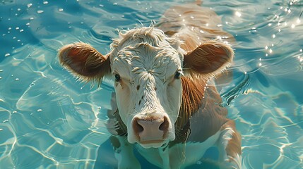 cow Floating in A Dreamy Pool 