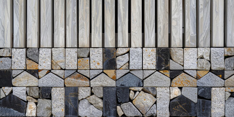 fence with alternating panels of rough-hewn stone and polished wood