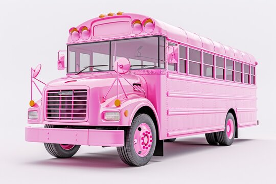 a pink school bus on a white background